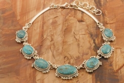 Artie Yellowhorse Genuine Kingman Web Turquoise Stones Sterling Silver Necklace